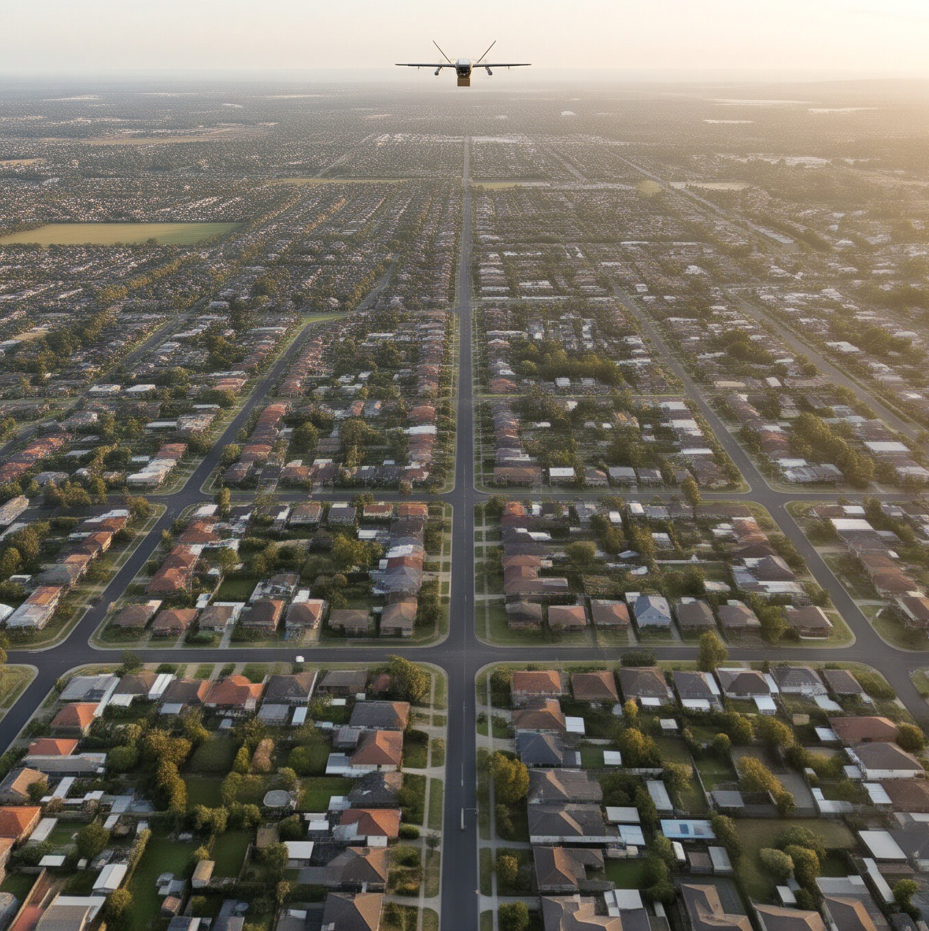 Drone over suburb wide